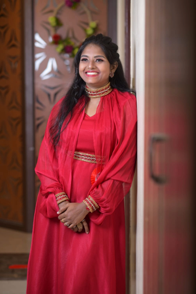 Woman in red dress